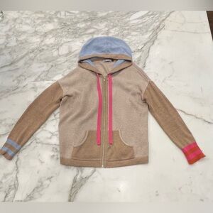 Zaket & Plover Biscuit Birds Eye Cashmere zip Hoody cardigan, Sz Small.